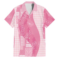 Polynesian Tribal Pattern Patchwork Picturesque Family Matching Off Shoulder Short Dress and Hawaiian Shirt Rose Pink LT7 Dad's Shirt - Short Sleeve Rose Pink - Polynesian Pride