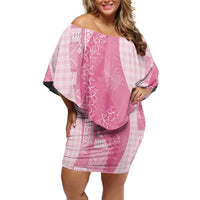 Polynesian Tribal Pattern Patchwork Picturesque Family Matching Off Shoulder Short Dress and Hawaiian Shirt Rose Pink LT7 Mom's Dress Rose Pink - Polynesian Pride