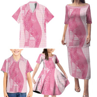 Polynesian Tribal Pattern Patchwork Picturesque Family Matching Puletasi and Hawaiian Shirt Rose Pink