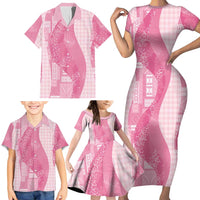 Polynesian Tribal Pattern Patchwork Picturesque Family Matching Short Sleeve Bodycon Dress and Hawaiian Shirt Rose Pink LT7 - Polynesian Pride