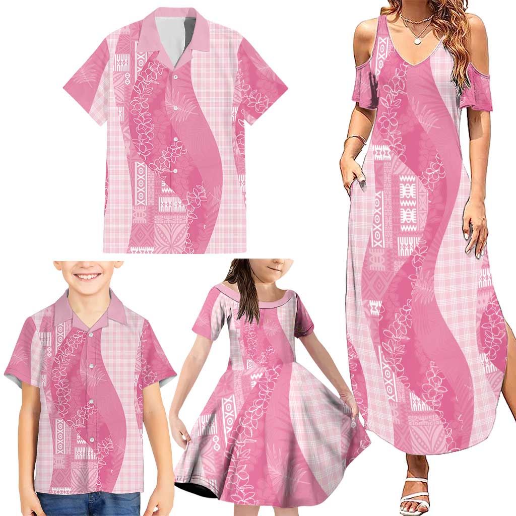 Polynesian Tribal Pattern Patchwork Picturesque Family Matching Summer Maxi Dress and Hawaiian Shirt Rose Pink