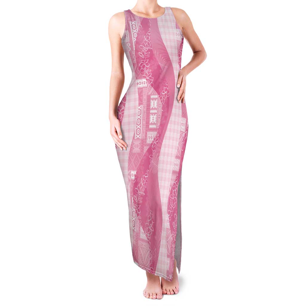 Polynesian Tribal Pattern Patchwork Picturesque Family Matching Tank Maxi Dress and Hawaiian Shirt Rose Pink LT7 Mom's Dress Rose Pink - Polynesian Pride