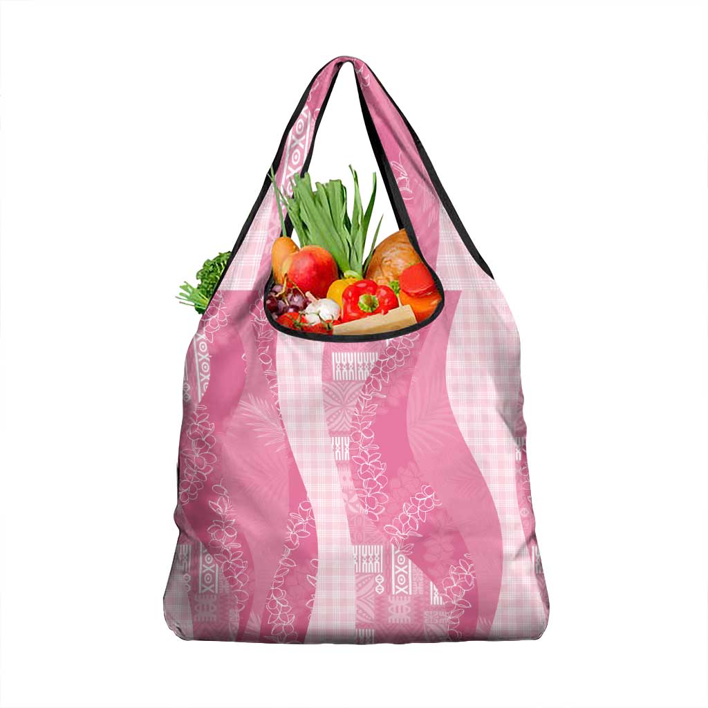 Polynesian Tribal Pattern Patchwork Picturesque Grocery Bag Rose Pink