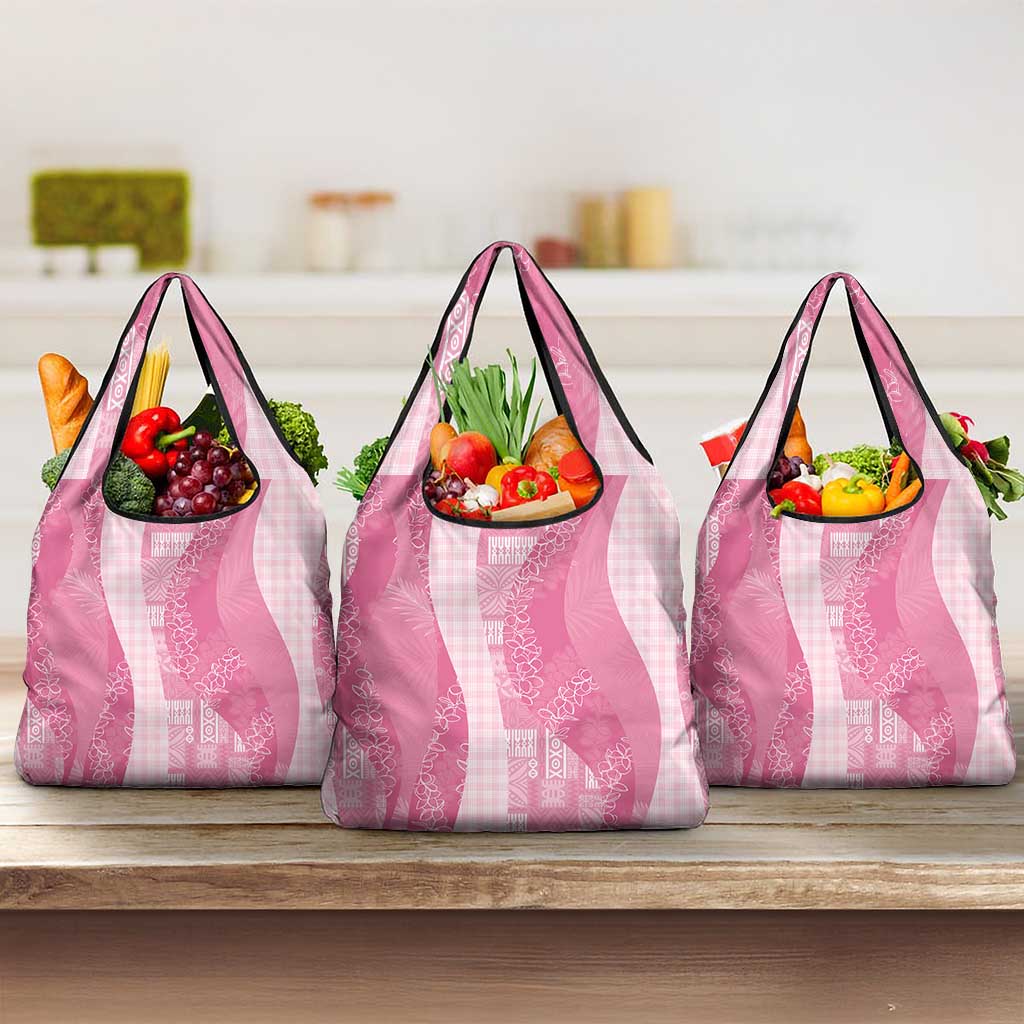 Polynesian Tribal Pattern Patchwork Picturesque Grocery Bag Rose Pink