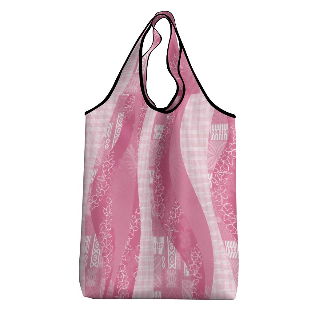Polynesian Tribal Pattern Patchwork Picturesque Grocery Bag Rose Pink