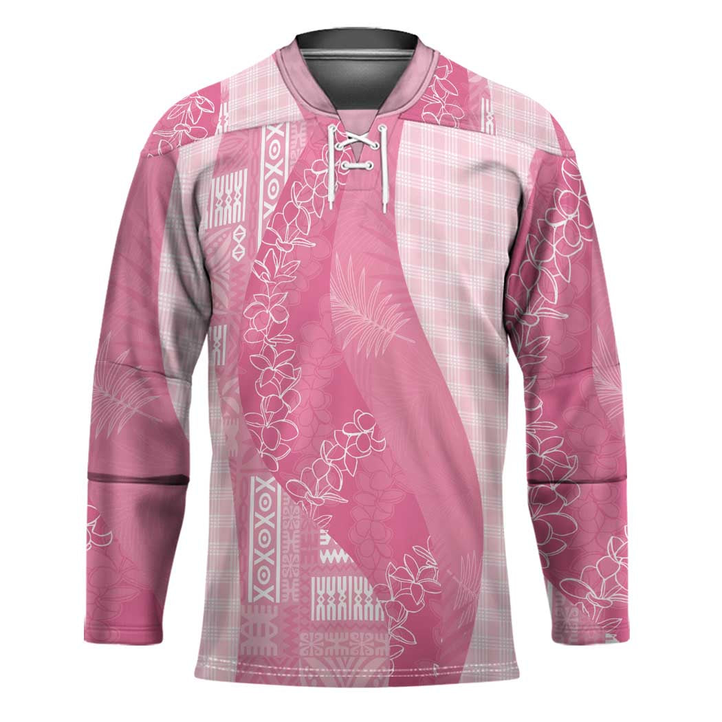 Polynesian Tribal Pattern Patchwork Picturesque Hockey Jersey Rose Pink