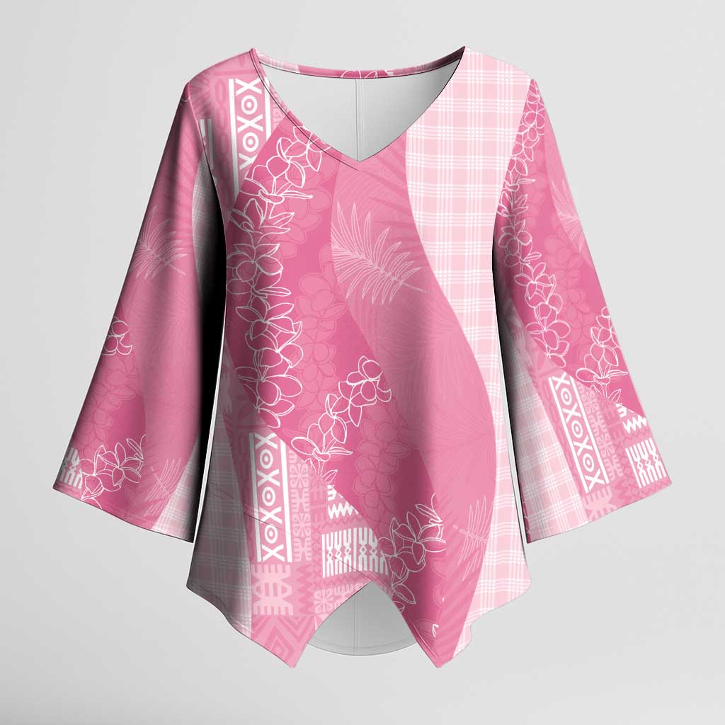 Polynesian Tribal Pattern Patchwork Picturesque Kimono Sleeve Blouse Rose Pink