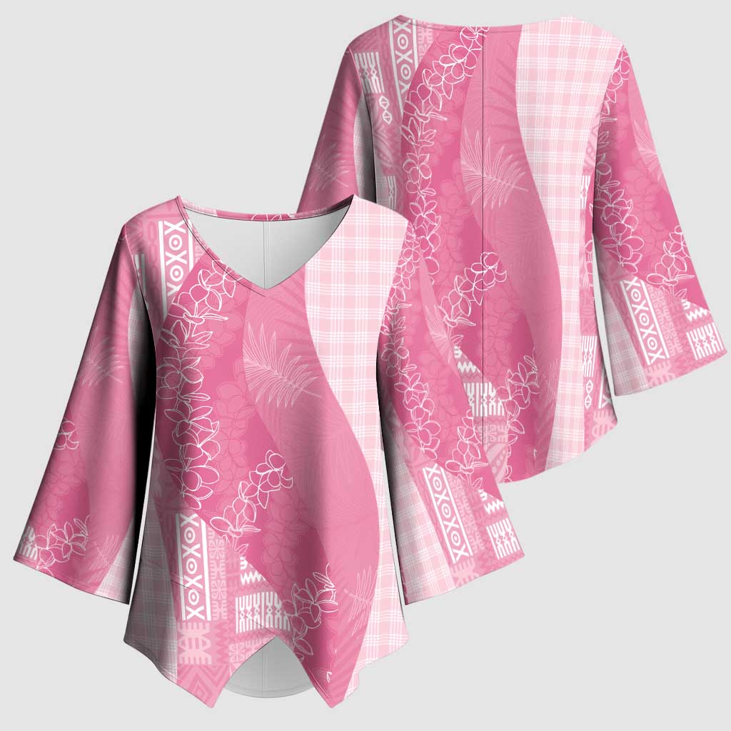 Polynesian Tribal Pattern Patchwork Picturesque Kimono Sleeve Blouse Rose Pink