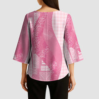 Polynesian Tribal Pattern Patchwork Picturesque Kimono Sleeve Blouse Rose Pink