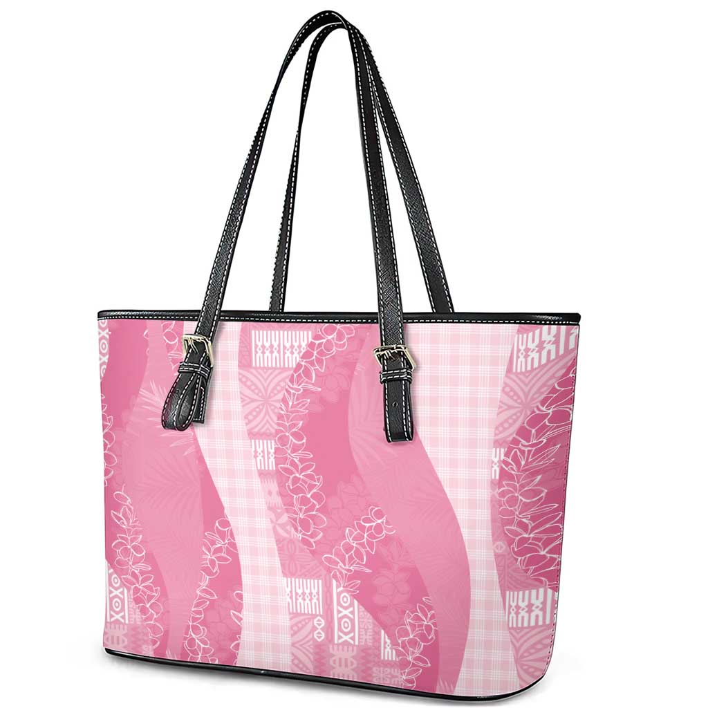 Polynesian Tribal Pattern Patchwork Picturesque Leather Tote Bag Rose Pink