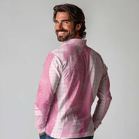 Polynesian Tribal Pattern Patchwork Picturesque Long Sleeve Polo Shirt Rose Pink