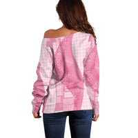 Polynesian Tribal Pattern Patchwork Picturesque Off Shoulder Sweater Rose Pink
