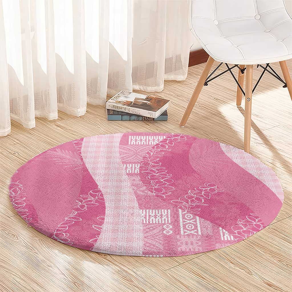 Polynesian Tribal Pattern Patchwork Picturesque Round Carpet Rose Pink