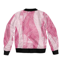Polynesian Tribal Pattern Patchwork Picturesque Sleeve Zip Bomber Jacket Rose Pink