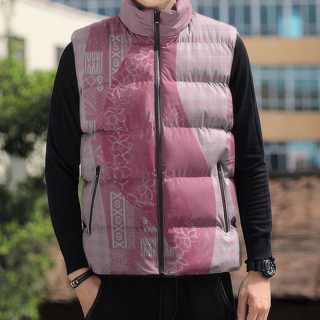 Polynesian Tribal Pattern Patchwork Picturesque Sleeveless Puffer Jacket Rose Pink