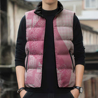 Polynesian Tribal Pattern Patchwork Picturesque Sleeveless Puffer Jacket Rose Pink