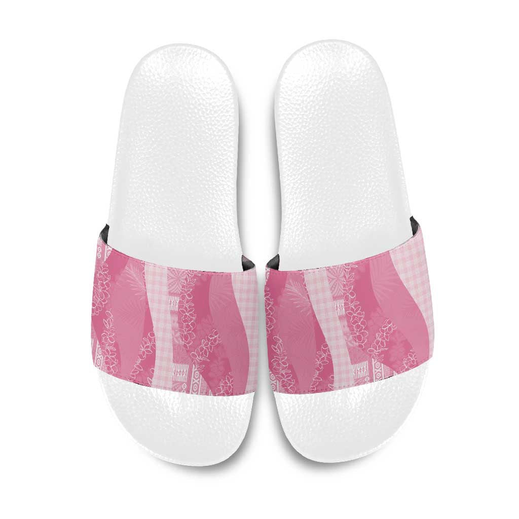 Polynesian Tribal Pattern Patchwork Picturesque Slide Sandals Rose Pink