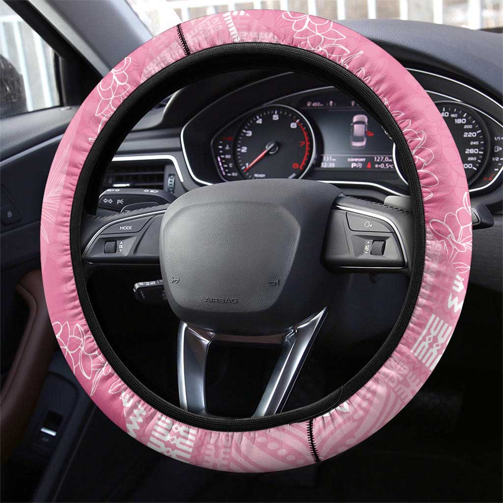 Polynesian Tribal Pattern Patchwork Picturesque Steering Wheel Cover Rose Pink