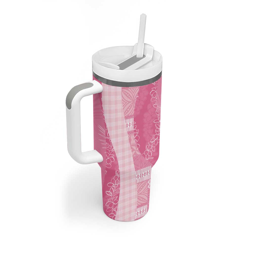 Polynesian Tribal Pattern Patchwork Picturesque Tumbler With Handle Rose Pink