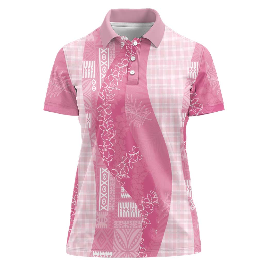 Polynesian Tribal Pattern Patchwork Picturesque Women Polo Shirt Rose Pink