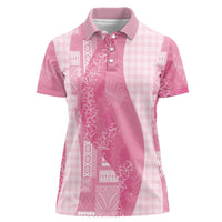 Polynesian Tribal Pattern Patchwork Picturesque Women Polo Shirt Rose Pink
