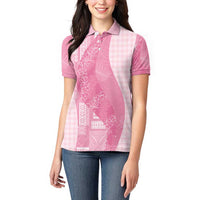 Polynesian Tribal Pattern Patchwork Picturesque Women Polo Shirt Rose Pink