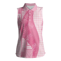 Polynesian Tribal Pattern Patchwork Picturesque Women Sleeveless Polo Shirt Rose Pink LT7 Female Rose Pink - Polynesian Pride