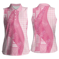 Polynesian Tribal Pattern Patchwork Picturesque Women Sleeveless Polo Shirt Rose Pink LT7 - Polynesian Pride