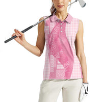 Polynesian Tribal Pattern Patchwork Picturesque Women Sleeveless Polo Shirt Rose Pink LT7 - Polynesian Pride
