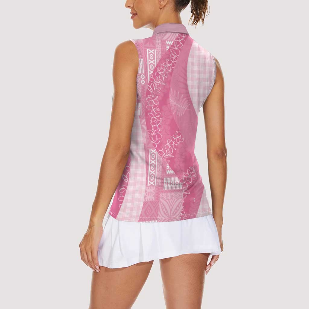 Polynesian Tribal Pattern Patchwork Picturesque Women Sleeveless Polo Shirt Rose Pink LT7 - Polynesian Pride