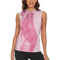 Polynesian Tribal Pattern Patchwork Picturesque Women Sleeveless Polo Shirt Rose Pink LT7 - Polynesian Pride
