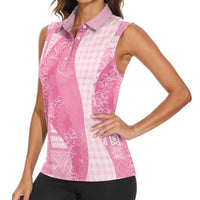 Polynesian Tribal Pattern Patchwork Picturesque Women Sleeveless Polo Shirt Rose Pink LT7 - Polynesian Pride