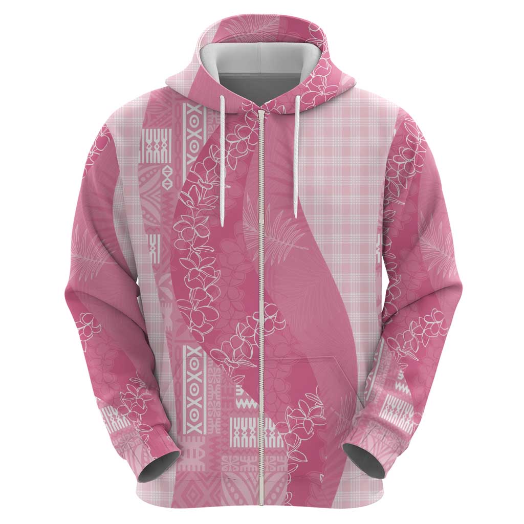 Polynesian Tribal Pattern Patchwork Picturesque Zip Hoodie Rose Pink