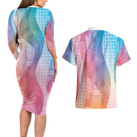 Polynesian Tribal Pattern Patchwork Picturesque Couples Matching Long Sleeve Bodycon Dress and Hawaiian Shirt Holographic