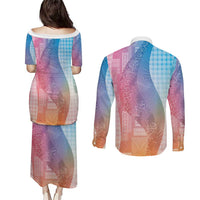 Polynesian Tribal Pattern Patchwork Picturesque Couples Matching Puletasi and Long Sleeve Button Shirt Holographic LT7 - Polynesian Pride