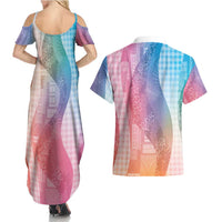 Polynesian Tribal Pattern Patchwork Picturesque Couples Matching Summer Maxi Dress and Hawaiian Shirt Holographic