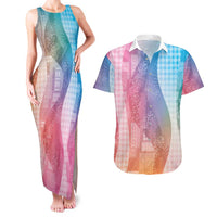 Polynesian Tribal Pattern Patchwork Picturesque Couples Matching Tank Maxi Dress and Hawaiian Shirt Holographic
