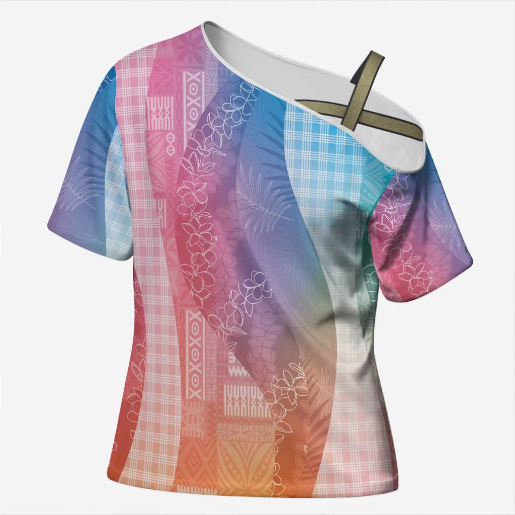 Polynesian Tribal Pattern Patchwork Picturesque Cross Shoulder Shirt Holographic