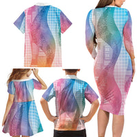 Polynesian Tribal Pattern Patchwork Picturesque Family Matching Long Sleeve Bodycon Dress and Hawaiian Shirt Holographic LT7 - Polynesian Pride