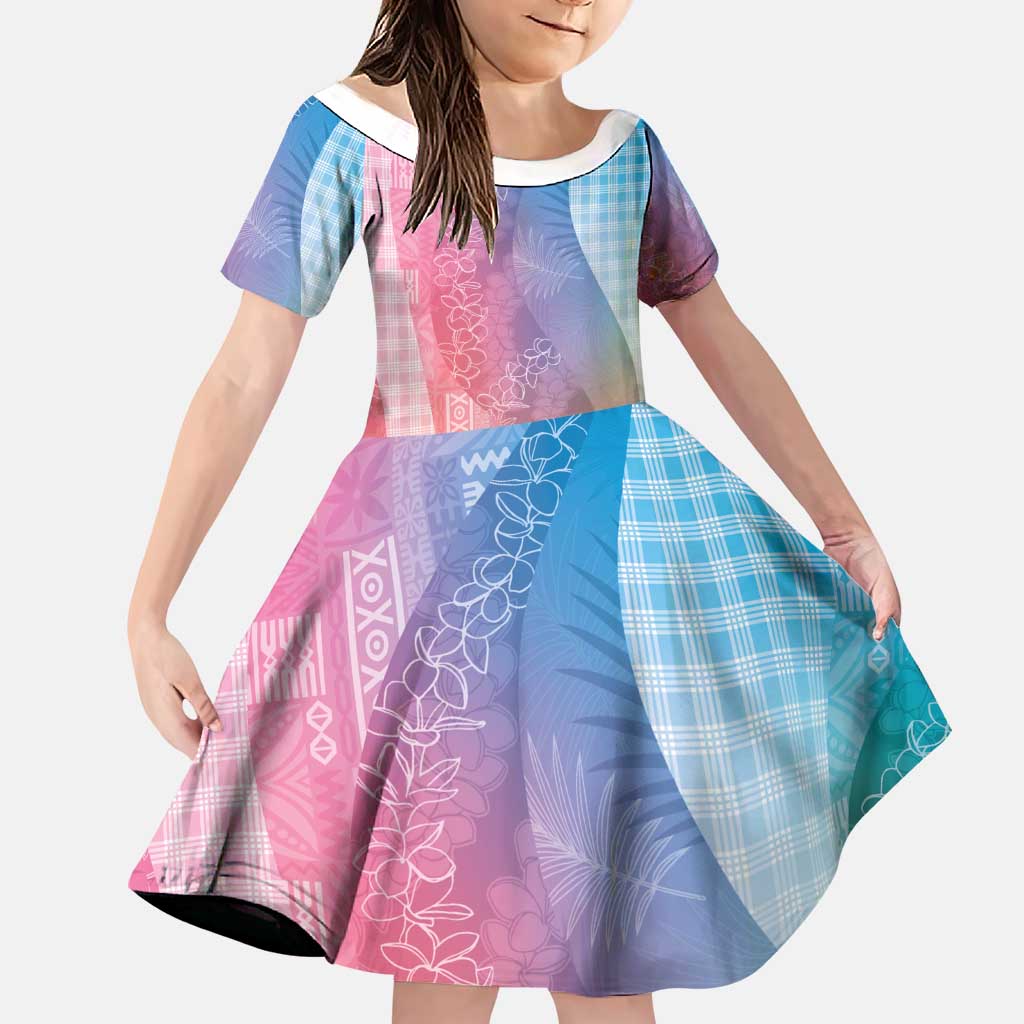 Polynesian Tribal Pattern Patchwork Picturesque Family Matching Mermaid Dress and Hawaiian Shirt Holographic LT7 Daughter's Dress Holographic - Polynesian Pride