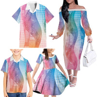 Polynesian Tribal Pattern Patchwork Picturesque Family Matching Off The Shoulder Long Sleeve Dress and Hawaiian Shirt Holographic LT7 - Polynesian Pride