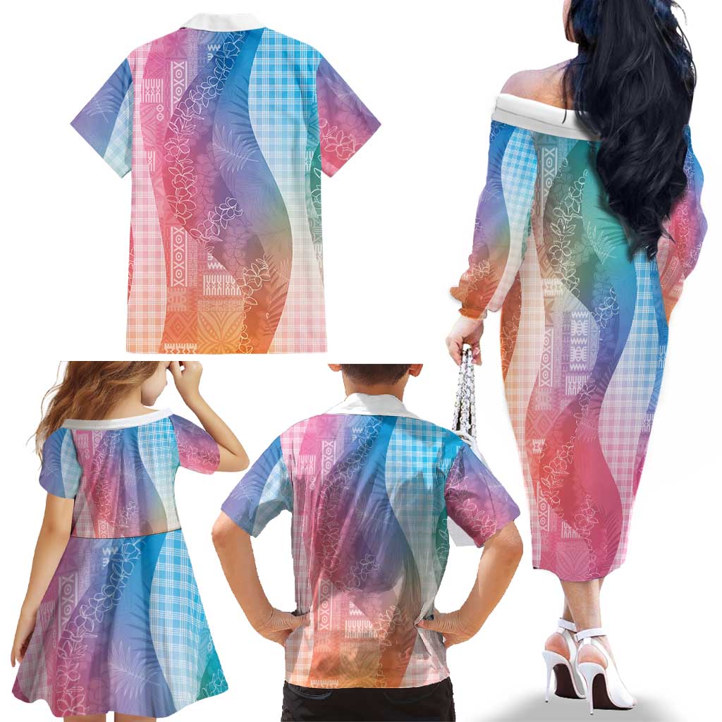 Polynesian Tribal Pattern Patchwork Picturesque Family Matching Off The Shoulder Long Sleeve Dress and Hawaiian Shirt Holographic LT7 - Polynesian Pride
