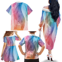 Polynesian Tribal Pattern Patchwork Picturesque Family Matching Off The Shoulder Long Sleeve Dress and Hawaiian Shirt Holographic LT7 - Polynesian Pride