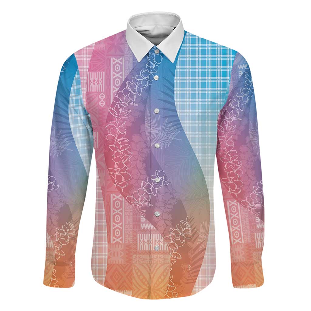 Polynesian Tribal Pattern Patchwork Picturesque Family Matching Off The Shoulder Long Sleeve Dress and Hawaiian Shirt Holographic LT7 Dad's Shirt - Long Sleeve Holographic - Polynesian Pride