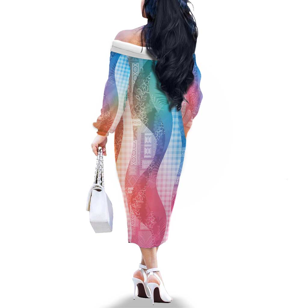 Polynesian Tribal Pattern Patchwork Picturesque Family Matching Off The Shoulder Long Sleeve Dress and Hawaiian Shirt Holographic LT7 - Polynesian Pride