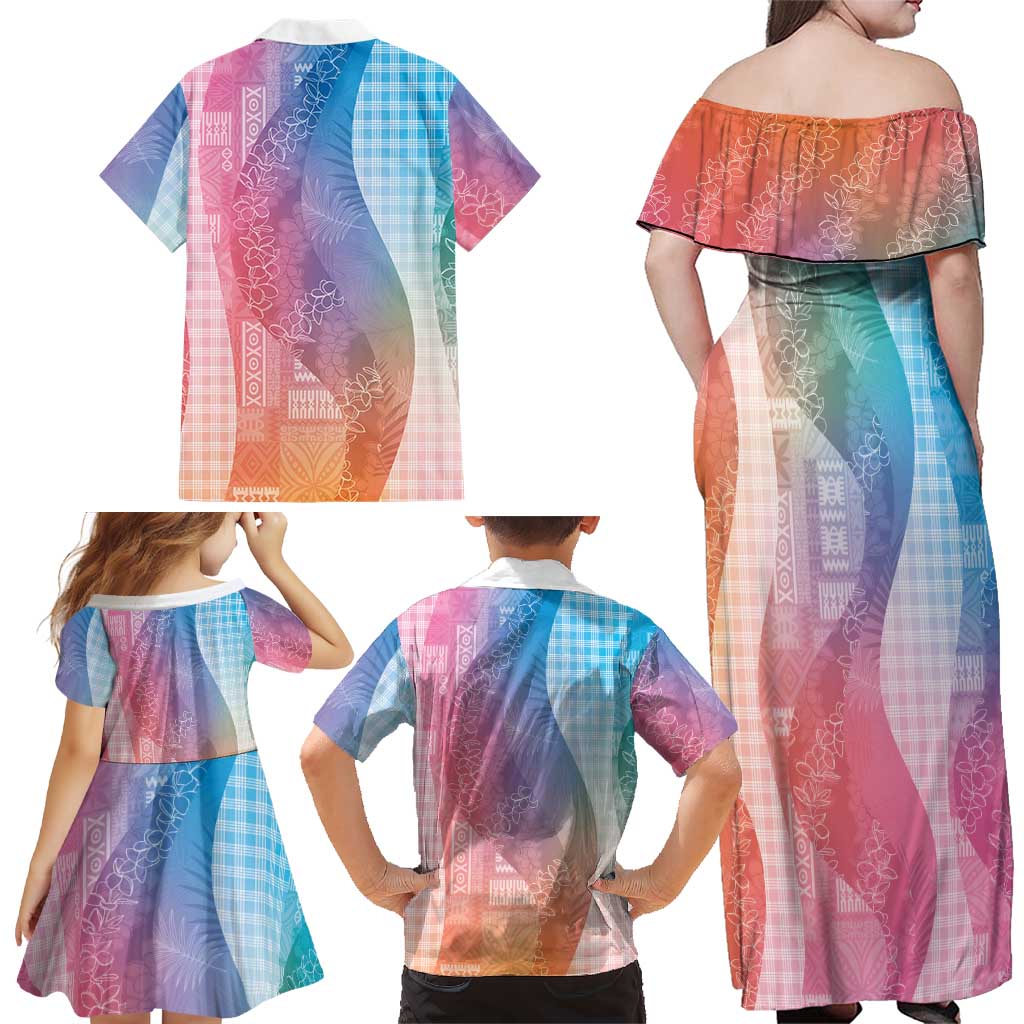 Polynesian Tribal Pattern Patchwork Picturesque Family Matching Off Shoulder Maxi Dress and Hawaiian Shirt Holographic LT7 - Polynesian Pride