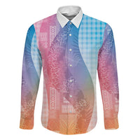 Polynesian Tribal Pattern Patchwork Picturesque Family Matching Off Shoulder Maxi Dress and Hawaiian Shirt Holographic LT7 Dad's Shirt - Long Sleeve Holographic - Polynesian Pride