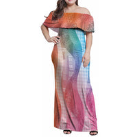 Polynesian Tribal Pattern Patchwork Picturesque Family Matching Off Shoulder Maxi Dress and Hawaiian Shirt Holographic LT7 Mom's Dress Holographic - Polynesian Pride