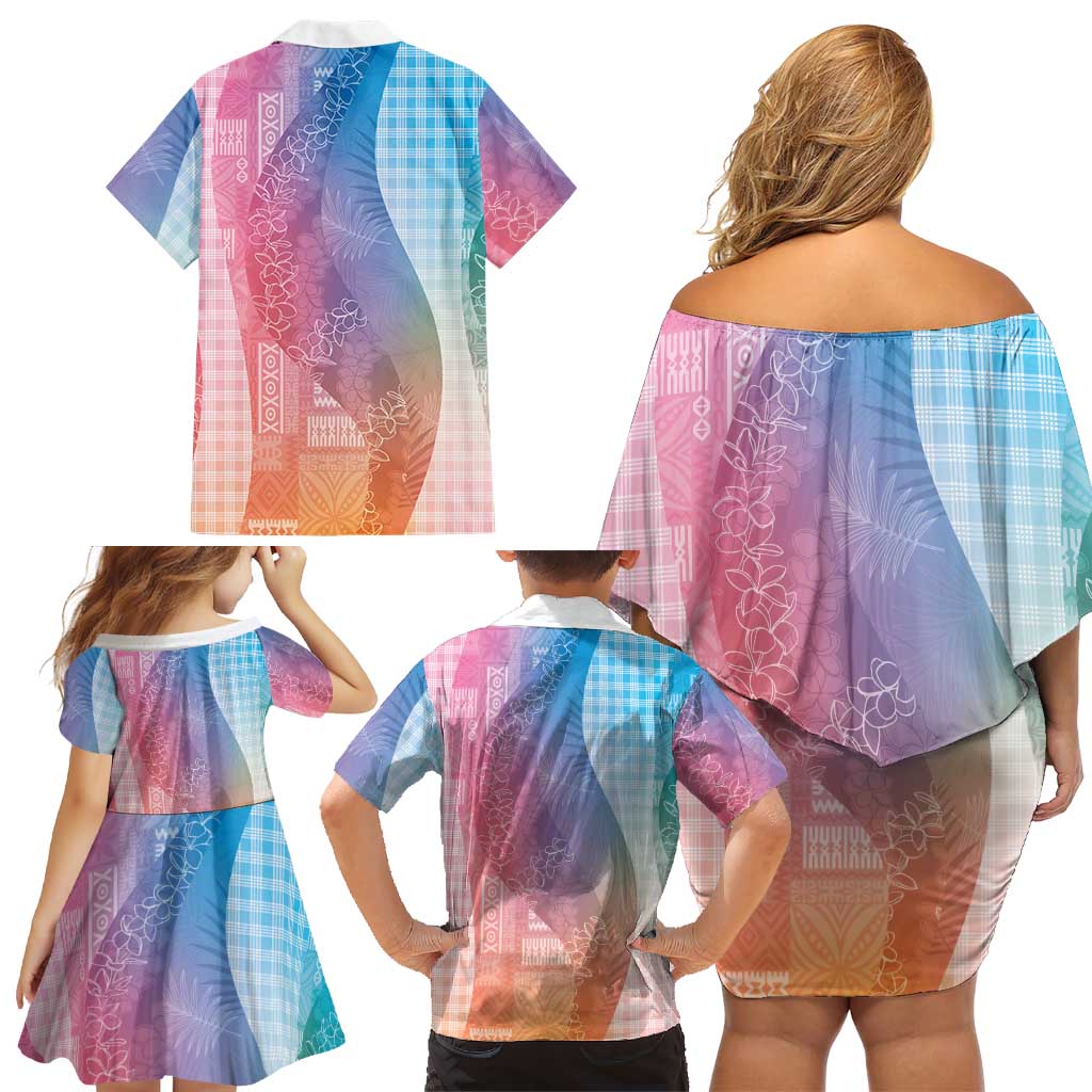 Polynesian Tribal Pattern Patchwork Picturesque Family Matching Off Shoulder Short Dress and Hawaiian Shirt Holographic LT7 - Polynesian Pride
