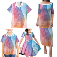 Polynesian Tribal Pattern Patchwork Picturesque Family Matching Puletasi and Hawaiian Shirt Holographic